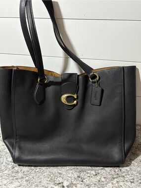 Coach Theo - Black Leather Tote with Gold 'C' Accent
